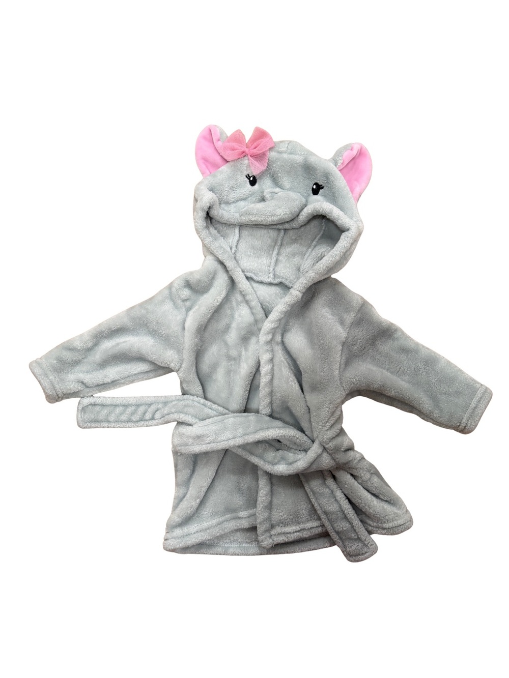Kids Grey Elephant Hooded Bathrobe with Pink Ears and Bow